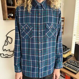 Vintage 90s Blue Plaid Flannel ~ Size Medium